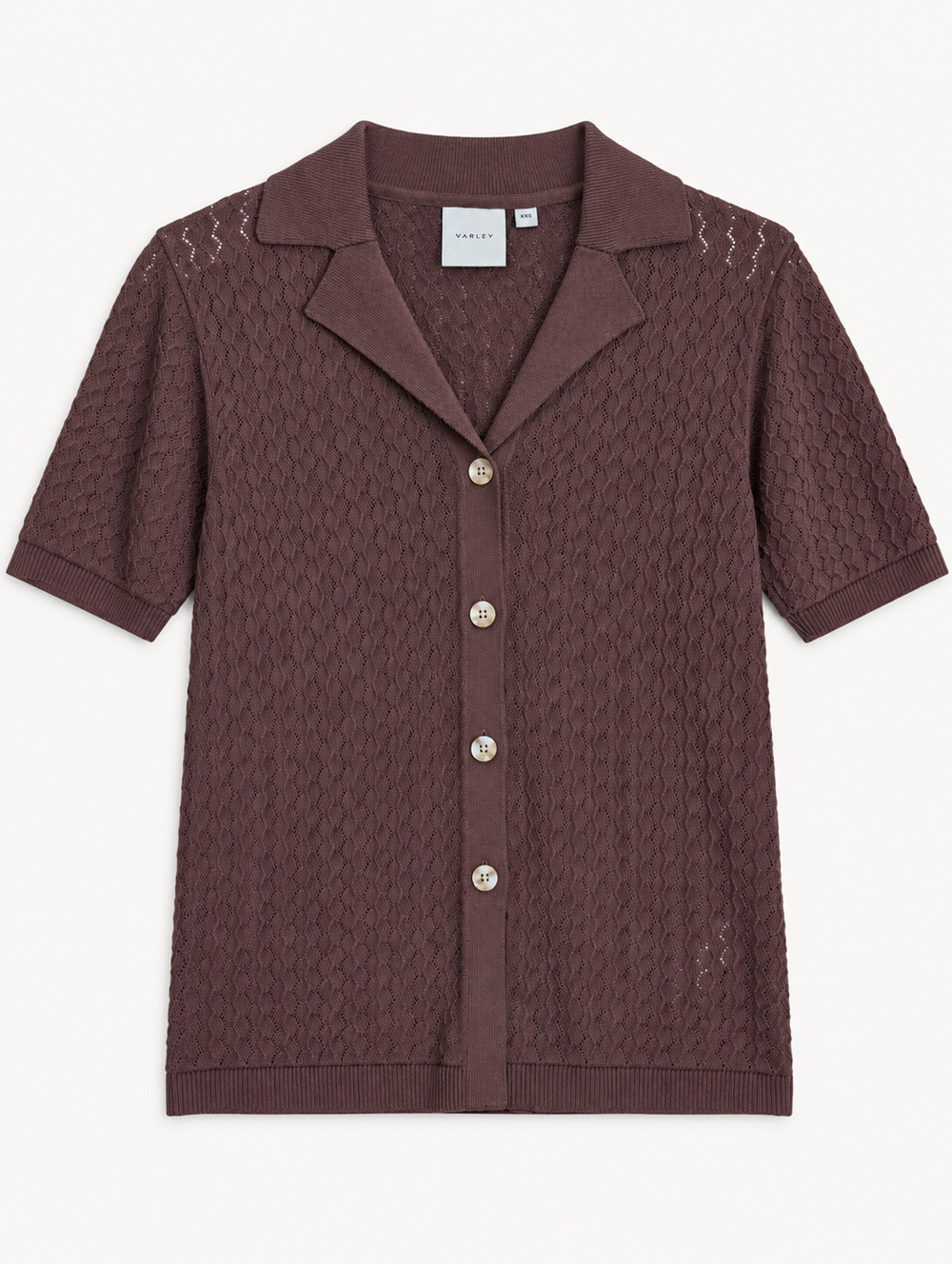 Varley Madelene Knit Shirt Womens XXS Brown Pointelle Short Sleeve NWT